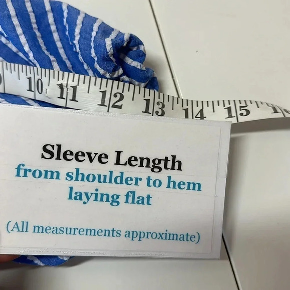 52SEVEN Blue & White Striped Coastal Seersucker Puffed Sleeve Dress Medium - Picture 8 of 10